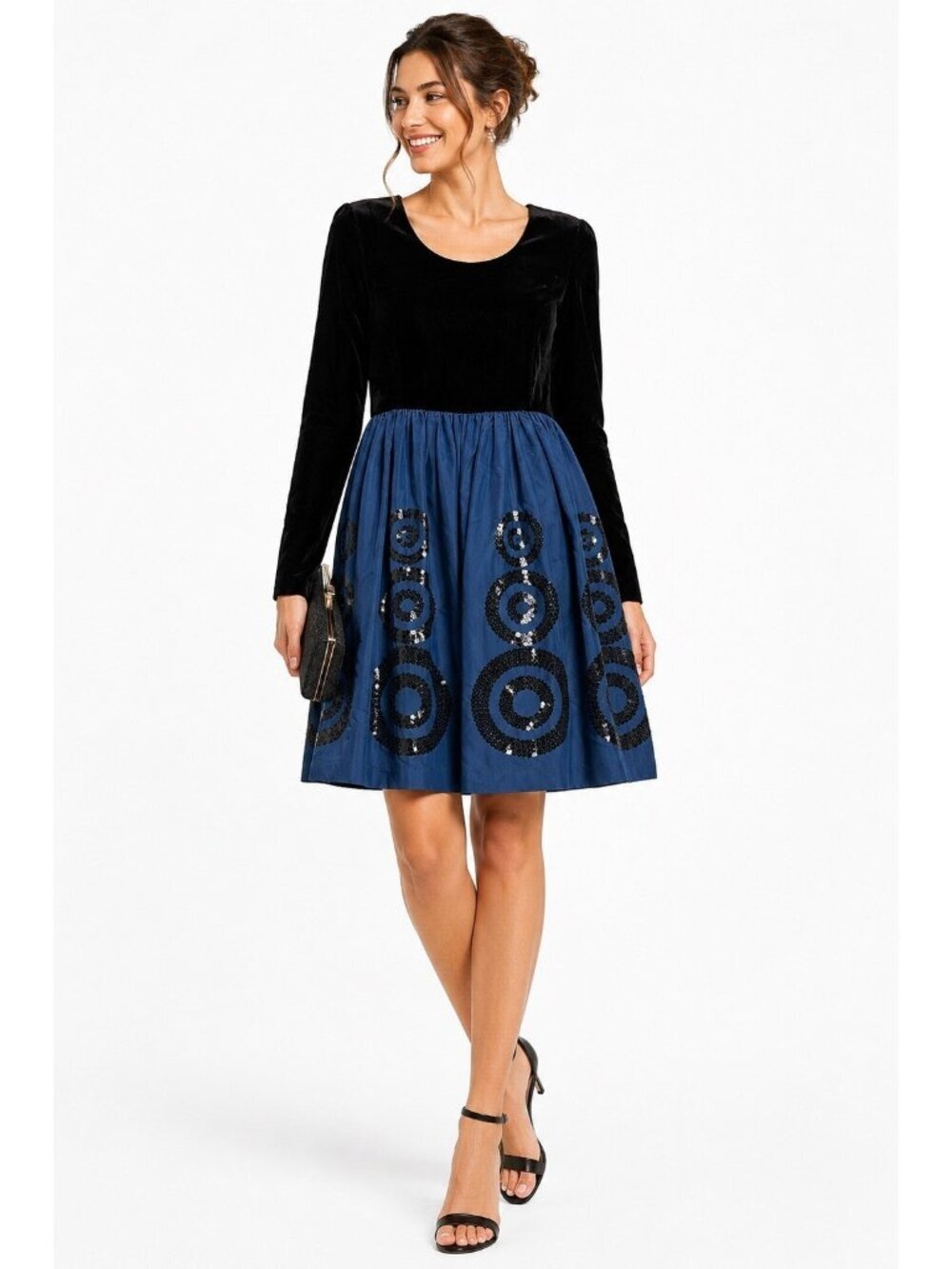 vintage 90s VELVET SEQUIN DRESS black blue XS S party cocktail holiday